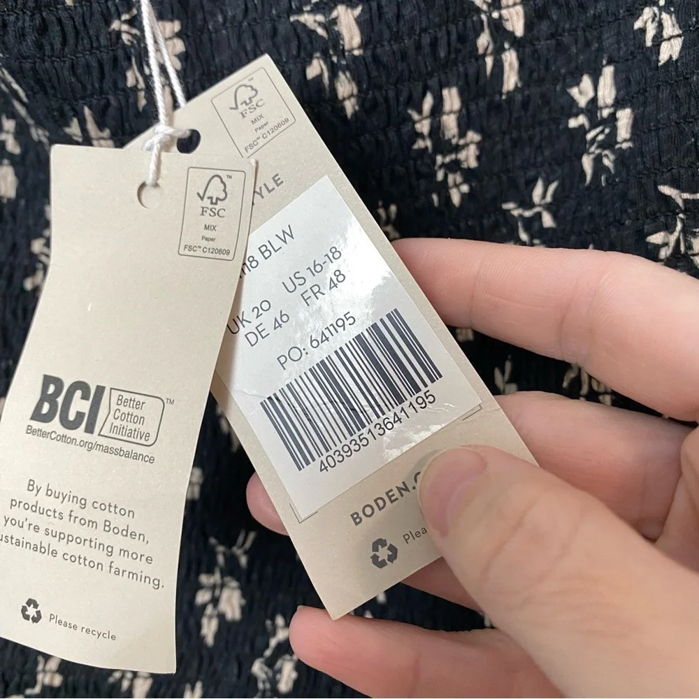 Boden Square Neck Smocked Jersey Crop Top in Black Bud